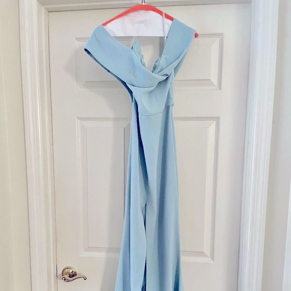 Lover + Friends Baby Blue Danica Off The Shoulder Sweetheart Gown Formal Dress